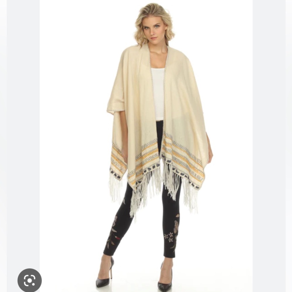 Johnny Was Biya Cream ARO Linen Open Front Poncho